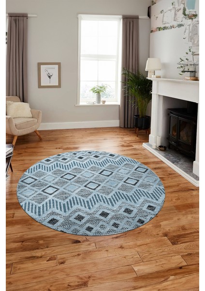 Baskılı Kaymaz Yıkanabilir Şık Kilim Desen Yuvarlak Mutfak Halısı Salon Halısı Y-Modern-67-Mavi indirimleri