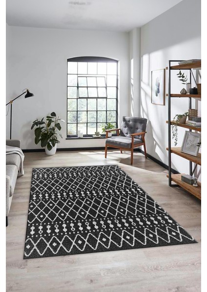 3D Kilim Desen Özel Dijital Kaymaz Yıkanabilir Yolluk Mutfak Salon Halısı Modern-84-Antrasit