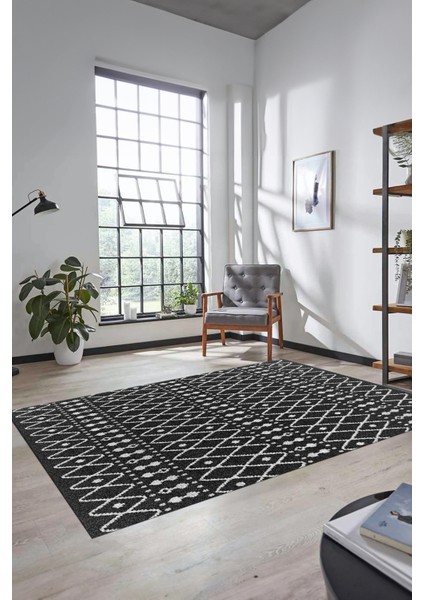 3D Kilim Desen Özel Dijital Kaymaz Yıkanabilir Yolluk Mutfak Salon Halısı Modern-84-Antrasit