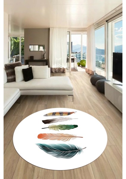 Yaprak Desen Baskılı Kaymaz Taban Yıkanabilir Modern Yuvarlak Salon Halısı Y-MODERN-114-BEYAZ modelleri