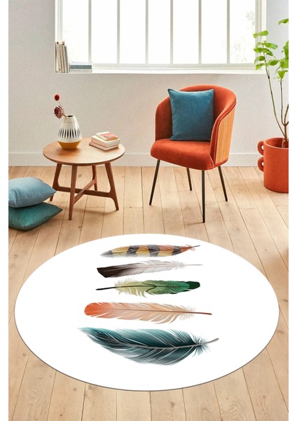 Yaprak Desen Baskılı Kaymaz Taban Yıkanabilir Modern Yuvarlak Salon Halısı Y-MODERN-114-BEYAZ fırsatları