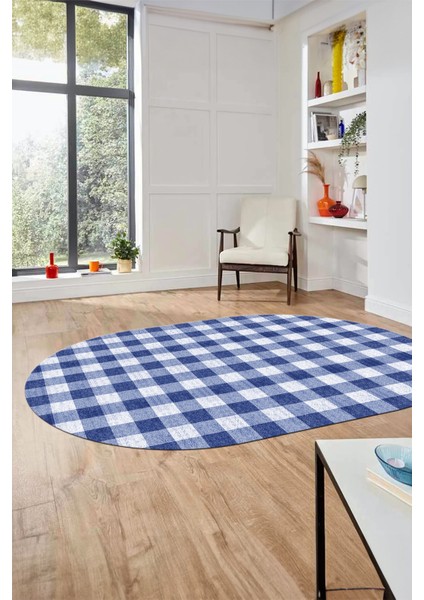 Baskılı Kaymaz Yıkanabilir Modern Oval Koridor Halısı Halısı Salon Halısı O-Modern-55-Lacivert indirimleri