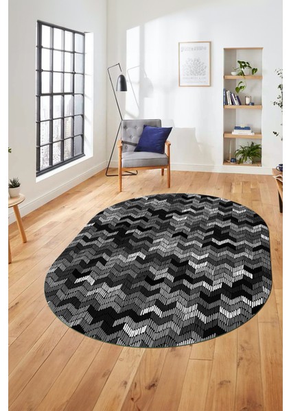 Baskılı Kaymaz Taban Yıkanabilir Renkli Modern Yolluk Mutfak Oval Salon Halısı O-Modern-02-Gri