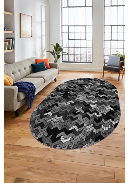 Baskılı Kaymaz Taban Yıkanabilir Renkli Modern Yolluk Mutfak Oval Salon Halısı O-Modern-02-Gri indirimleri