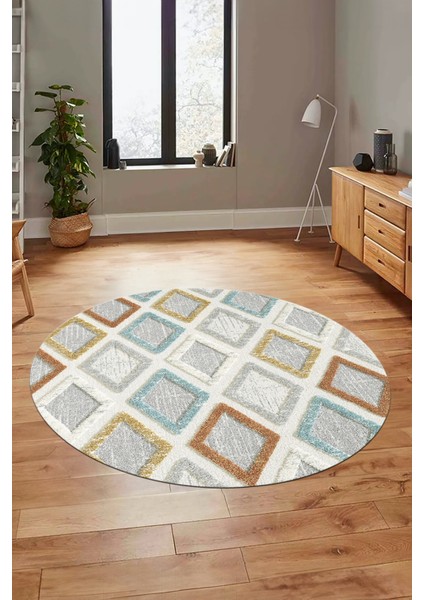 Baskılı Kaymaz Yıkanabilir Baklava Desen Yuvarlak Mutfak Halısı Salon Halısı Y-Modern-66-Renkli modelleri