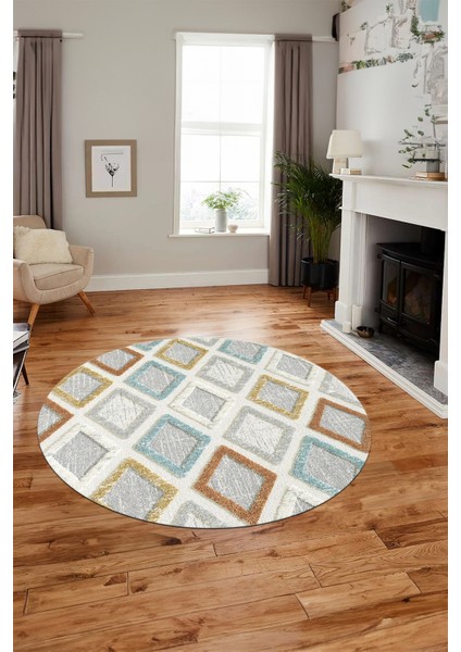 Baskılı Kaymaz Yıkanabilir Baklava Desen Yuvarlak Mutfak Halısı Salon Halısı Y-Modern-66-Renkli indirimleri