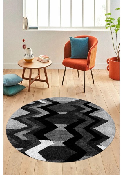 Etnik Modern Desen Dijital Kaymaz Yıkanabilir Yuvarlak Mutfak Salon Halısı Y-Modern-24-Antrasit fiyatları