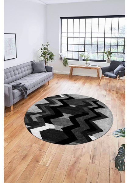 Etnik Modern Desen Dijital Kaymaz Yıkanabilir Yuvarlak Mutfak Salon Halısı Y-Modern-24-Antrasit fırsatları