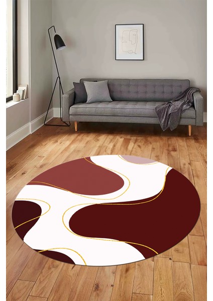 Baskılı Kaymaz Taban Yıkanabilir Modern Yuvarlak Mutfak Salon Halısı Y-MODERN-120-BORDO