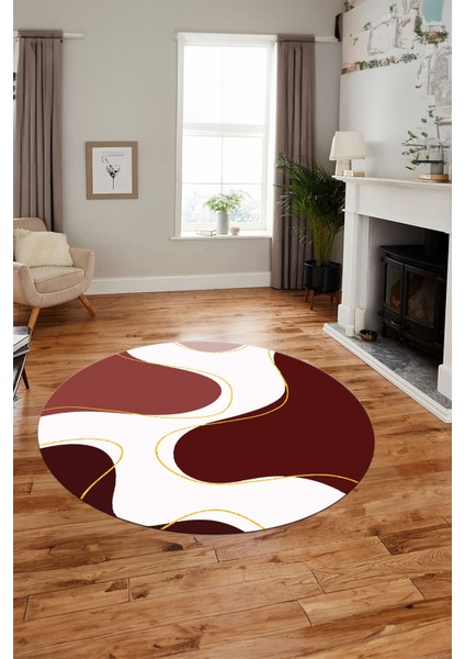 Baskılı Kaymaz Taban Yıkanabilir Modern Yuvarlak Mutfak Salon Halısı Y-MODERN-120-BORDO fiyatları