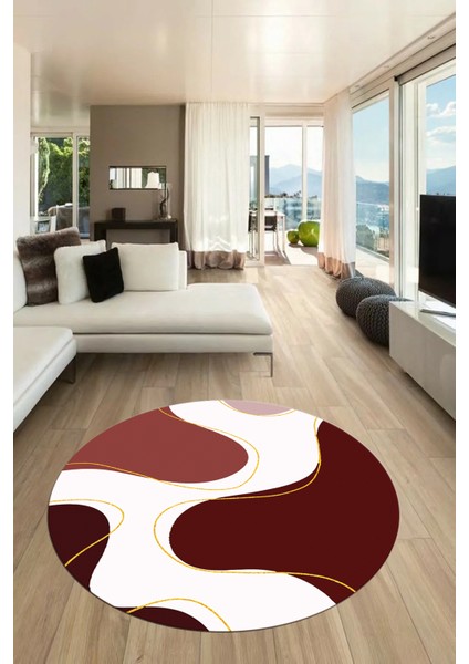 Baskılı Kaymaz Taban Yıkanabilir Modern Yuvarlak Mutfak Salon Halısı Y-MODERN-120-BORDO modelleri