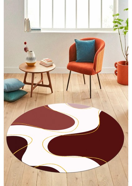 Baskılı Kaymaz Taban Yıkanabilir Modern Yuvarlak Mutfak Salon Halısı Y-MODERN-120-BORDO fırsatları