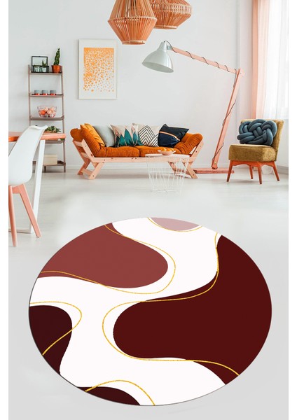 Baskılı Kaymaz Taban Yıkanabilir Modern Yuvarlak Mutfak Salon Halısı Y-MODERN-120-BORDO indirimleri
