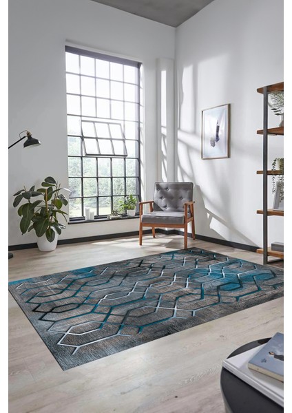 Modern Desen Dijital Kaymaz Yıkanabilir Yolluk Mutfak Salon Halısı Modern-90-Mavi modelleri