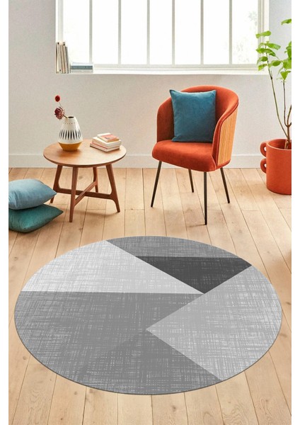 Baskılı Kaymaz Yıkanabilir Modern Yuvarlak Mutfak Salon Halısı Y-Modern-38-Gri