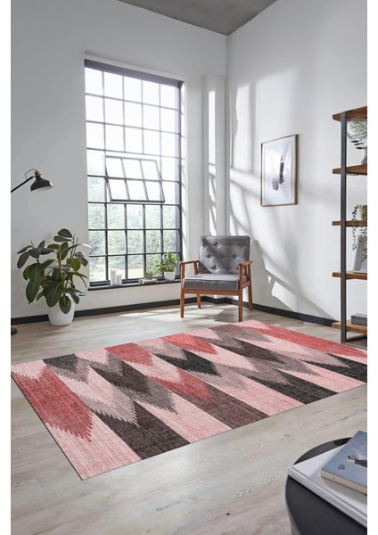 Renkli Desen Baskılı Kaymaz Taban Yıkanabilir Modern Yolluk Salon Halısı MODERN-104-PEMBE fiyatları