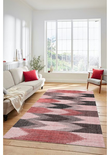 Renkli Desen Baskılı Kaymaz Taban Yıkanabilir Modern Yolluk Salon Halısı MODERN-104-PEMBE indirimleri