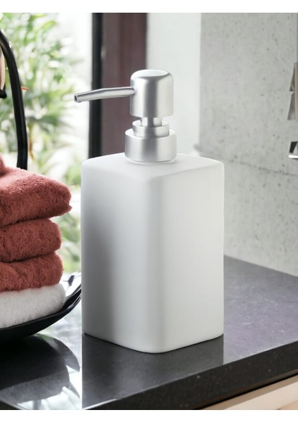 Lüks Porselen Mat Beyaz Siyah Gri Box Mutfak Banyo Sıvı Sabunluk Bulaşık Deterjanlık Gümüş Kapak