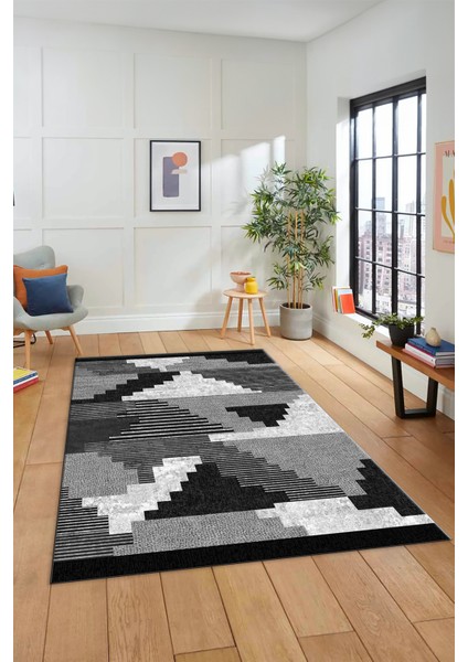 Özel Tasarım Modern Desenli Dijital Kaymaz Yıkanabilir Yolluk Mutfak Salon Halısı Modern-11-Gri