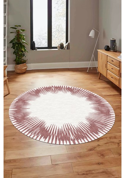 Baskılı Kaymaz Yıkanabilir Modern Sade Desen Yuvarlak Salon Halısı Y-Modern-48-Pembe fırsatları