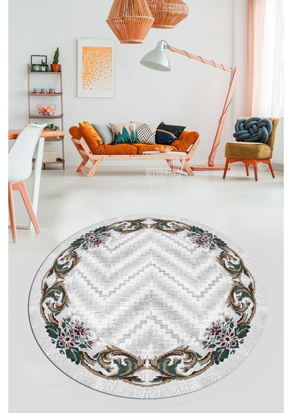 Baskılı Kaymaz Yıkanabilir Modern Çiçekli Desen Yuvarlak Salon Halısı Y-Modern-49-Renkli