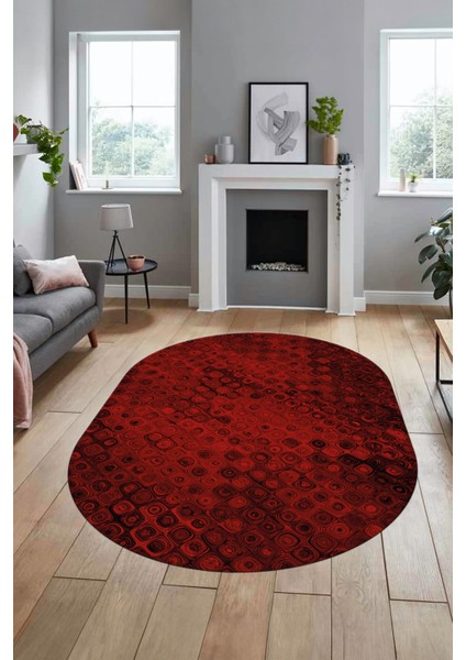 3D Modern Desen Dijital Kaymaz Yıkanabilir Oval Yolluk Mutfak Salon Halısı O-Modern-27-Bordo