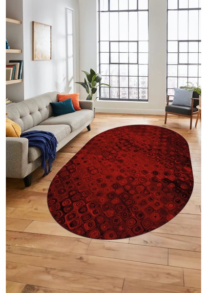 3D Modern Desen Dijital Kaymaz Yıkanabilir Oval Yolluk Mutfak Salon Halısı O-Modern-27-Bordo