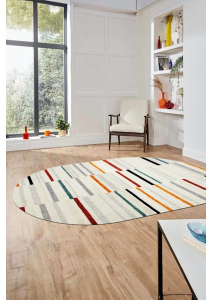 Şık Sade Kilim Desenli Dijital Kaymaz Yıkanabilir Oval Yolluk Mutfak Salon Halısı O-Modern-74-Renkli fırsatları