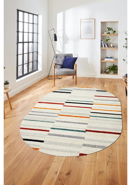 Şık Sade Kilim Desenli Dijital Kaymaz Yıkanabilir Oval Yolluk Mutfak Salon Halısı O-Modern-74-Renkli indirimleri
