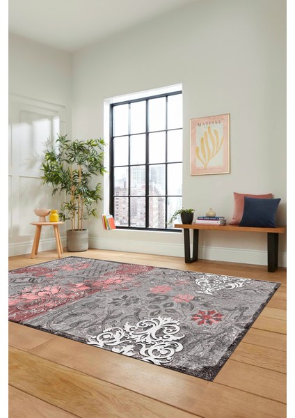 Çiçekli Modern Desenli Dijital Kaymaz Yıkanabilir Yolluk Mutfak Salon Halısı Modern-15-Pembe fiyatları