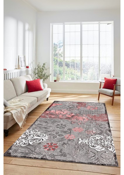 Çiçekli Modern Desenli Dijital Kaymaz Yıkanabilir Yolluk Mutfak Salon Halısı Modern-15-Pembe modelleri