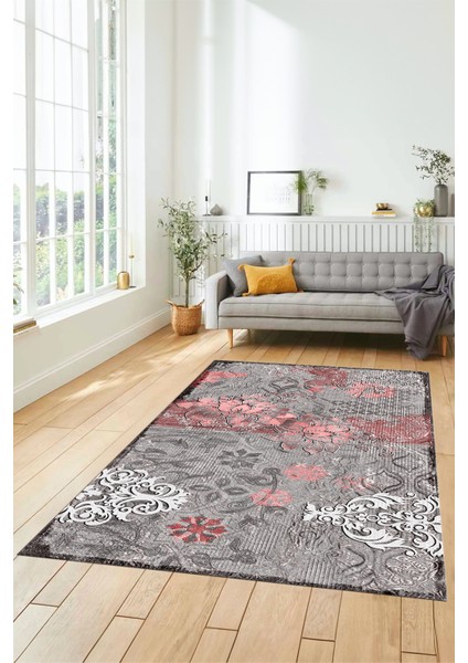 Çiçekli Modern Desenli Dijital Kaymaz Yıkanabilir Yolluk Mutfak Salon Halısı Modern-15-Pembe indirimleri