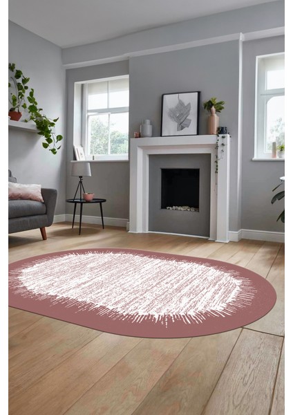 Baskılı Kaymaz Yıkanabilir Sade Desen Oval Yolluk Mutfak Salon Halısı O-Modern-43-Pembe fiyatları