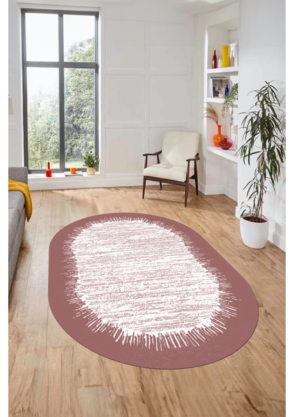 Baskılı Kaymaz Yıkanabilir Sade Desen Oval Yolluk Mutfak Salon Halısı O-Modern-43-Pembe indirimleri