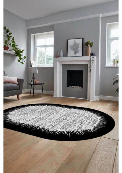 Baskılı Kaymaz Yıkanabilir Sade Desen Oval Yolluk Mutfak Salon Halısı O-Modern-43-Siyah fiyatları