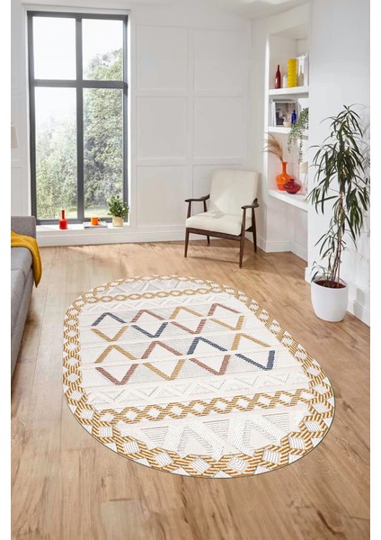 Kilim Desen Modern Tasarım Dijital Kaymaz Yıkanabilir Oval Yolluk Salon Halısı O-Modern-81-Renkli fiyatları