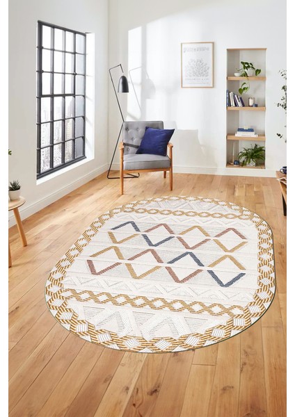 Kilim Desen Modern Tasarım Dijital Kaymaz Yıkanabilir Oval Yolluk Salon Halısı O-Modern-81-Renkli fırsatları