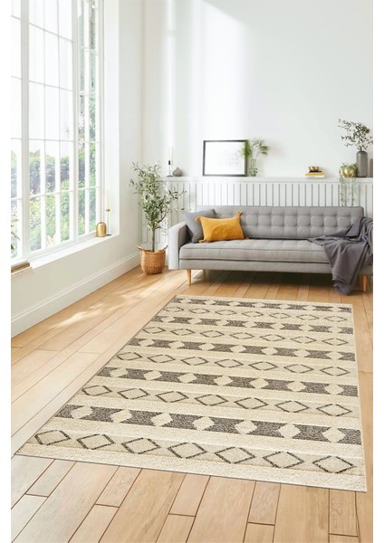 Baskılı Kaymaz Yıkanabilir Kilim Desen Yolluk Mutfak Halısı Salon Halısı Modern-64-Kahve