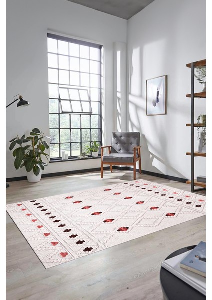 Baskılı Kaymaz Yıkanabilir Şık Kilim Desen Yolluk Mutfak Halısı Salon Halısı Modern-65-Pembe