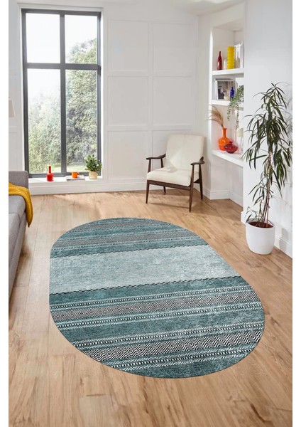 Kilim Desen Özel Tasarım Dijital Kaymaz Yıkanabilir Oval Yolluk Salon Halısı O-Modern-83-Turkuaz fiyatları
