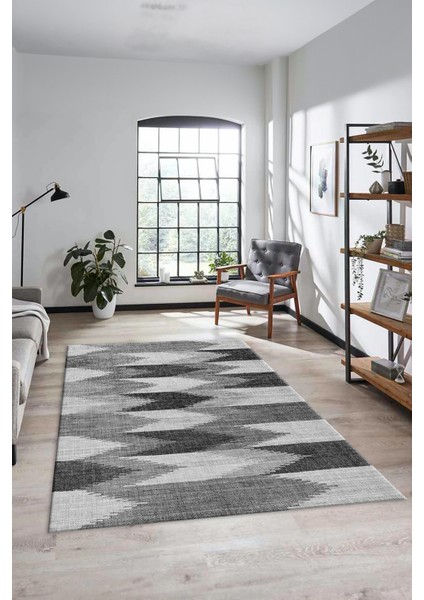 Renkli Desen Baskılı Kaymaz Taban Yıkanabilir Modern Yolluk Salon Halısı MODERN-104-GRİ