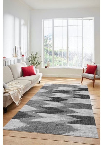 Renkli Desen Baskılı Kaymaz Taban Yıkanabilir Modern Yolluk Salon Halısı MODERN-104-GRİ indirimleri
