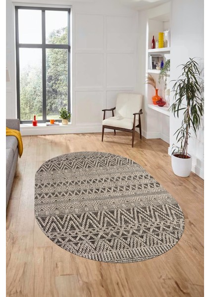 Kilim Desen Özel Tasarım Dijital Kaymaz Yıkanabilir Oval Yolluk Salon Halısı O-Modern-86-Krem fiyatları