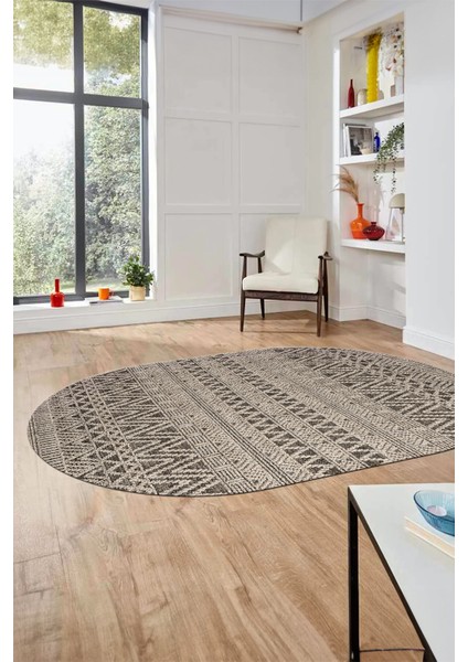 Kilim Desen Özel Tasarım Dijital Kaymaz Yıkanabilir Oval Yolluk Salon Halısı O-Modern-86-Krem modelleri