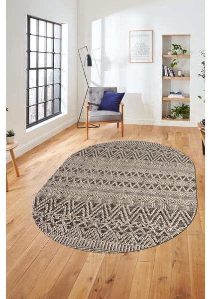 Kilim Desen Özel Tasarım Dijital Kaymaz Yıkanabilir Oval Yolluk Salon Halısı O-Modern-86-Krem fırsatları