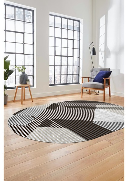 Baskılı Kaymaz Taban Yıkanabilir Şık Modern Yolluk Mutfak Oval Salon Halısı O-Modern-09-Kahve fiyatları