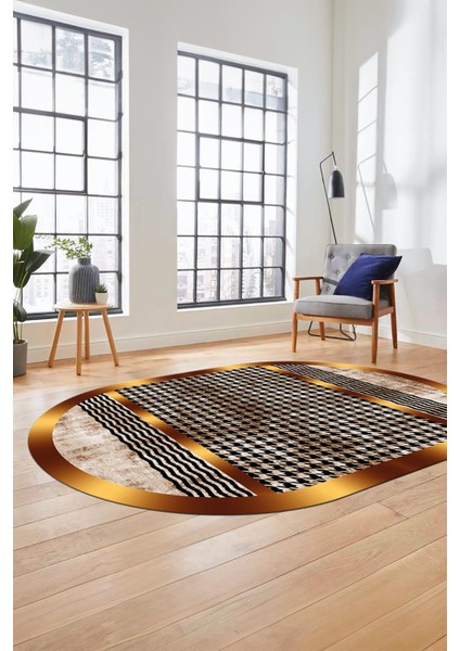 Baskılı Kaymaz Taban Yıkanabilir Sade Modern Yolluk Mutfak Oval Salon Halısı O-Modern-10-Kahve fiyatları