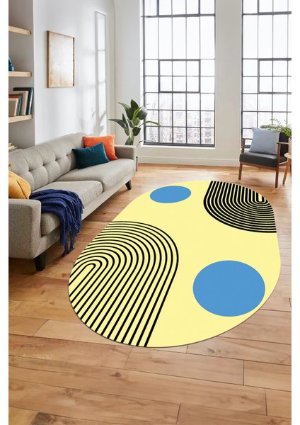 Baskılı Kaymaz Yıkanabilir Oval Koridor Halısı Mutfak Halısı Salon Halısı O-Modern-52-Mavi fiyatları