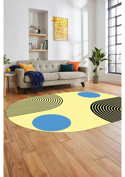 Baskılı Kaymaz Yıkanabilir Oval Koridor Halısı Mutfak Halısı Salon Halısı O-Modern-52-Mavi modelleri