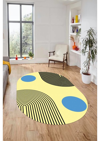 Baskılı Kaymaz Yıkanabilir Oval Koridor Halısı Mutfak Halısı Salon Halısı O-Modern-52-Mavi fırsatları